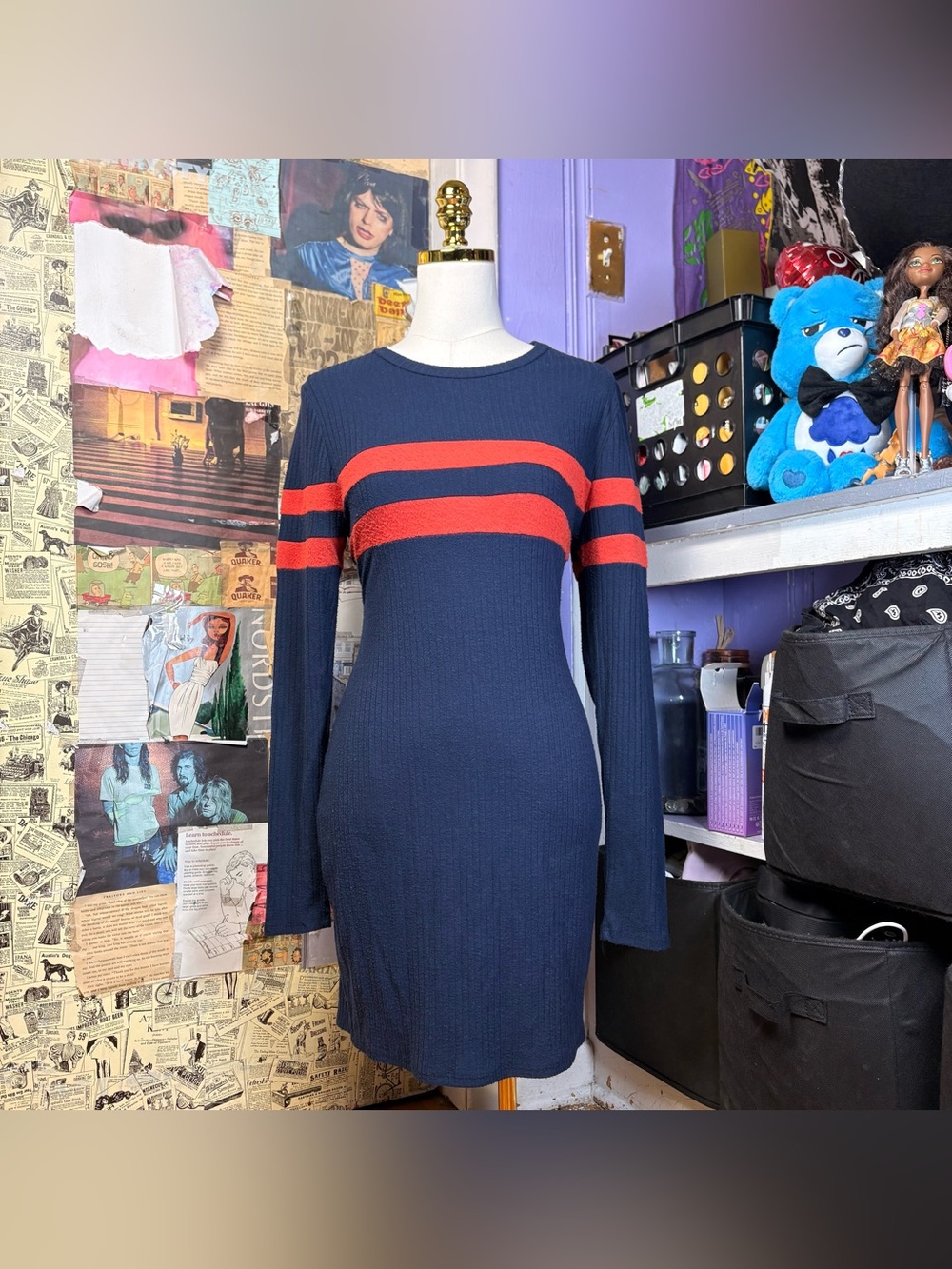 Navy Ribbed Bodycon Dress